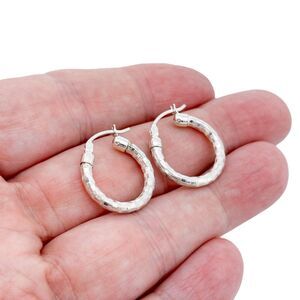 Vintage PHP Sterling Silver 925 2.2cm Textured Hoop Earrings